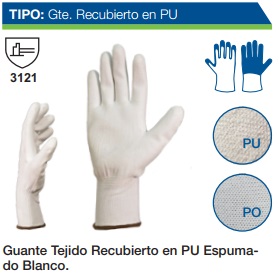 GUANTE TEJIDO C/BAÑO PU ESPUM BLANCO DPS85114 T9